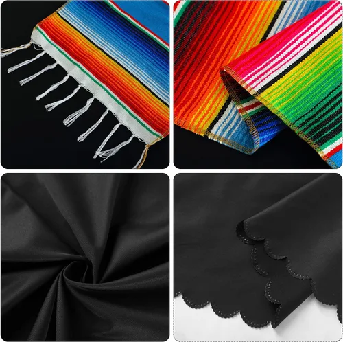 Vista 3 de Tudomro 4 manteles de fiesta mexicana de 54 x 108 pulgadas con caminos de mesa de 13.5 x 108 pulgadas, manta rectangular de algodón de poliéster a
