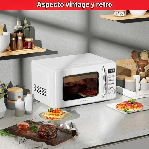 Vista 6 de Galanz GLCMKZ11WER10 - Horno microondas retro para encimera con cocción y recalentamiento automático, descongelación, funciones de inicio rápido