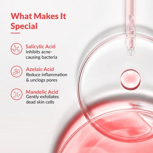 Vista 4 de Fixderma Suero de ácido salicílico al 2% para tratamiento antiacné y manchas con 5% de ácido azelaico y 4% ácido mandélico, suero facial antiacné