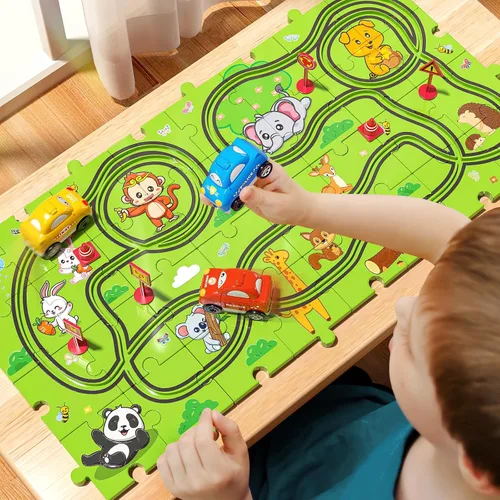 Vista 2 de JUKUDAHU Juego de 64 Piezas de Pista de Carreras de Rompecabezas para Niños de 3 4 5 6 Años - Juguetes de Pistas de Rompecabezas para Niños de 3-5