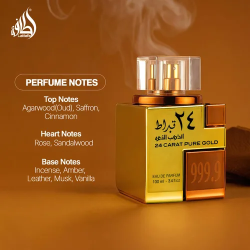 Vista 5 de Lattafa Eau De Parfum Spray de Oro Puro de 24 Quilates Unisex 3.4 Oz