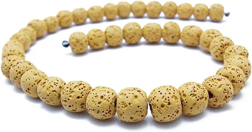 Vista 12 de Cuentas de piedra de lava de colores, cuentas redondas de roca volcánica, cuentas sueltas para collares, pulseras, joyas (marrón, 0.24 pulgadas)