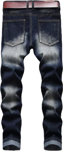 Vista 2 de Skinny Slim Fashion - Jeans elásticos de motociclista de Hip Hop con agujeros rectos rasgados.
