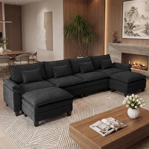 Vista 43 de URRED - Sofá seccional modular Cloud, sofá moderno en forma de L de 87" con profundidad de asiento con otomana y almohadas, ultra cómodo sofá