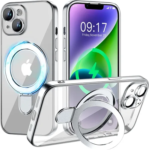 Vista 48 de Funda magnética para iPhone 14 Pro con soporte invisible [compatible con MagSafe] [protector completo de lente de cámara]