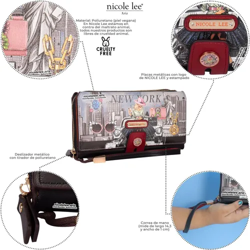 Vista 2 de Nicole Lee Bifold - Cartera con solapa plegable con correa de pulsera desmontable, cartera de mano de noche, múltiples tarjeteros