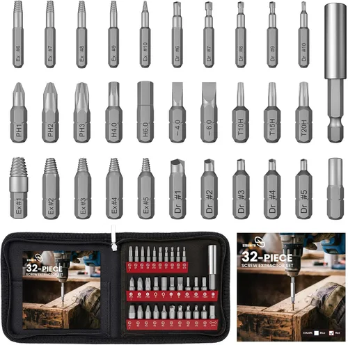 Vista 9 de STREBITO Juego de extractores de tornillos dañados, juego de 32 piezas de extractores de tornillos con eje de extensión magnético y adaptador