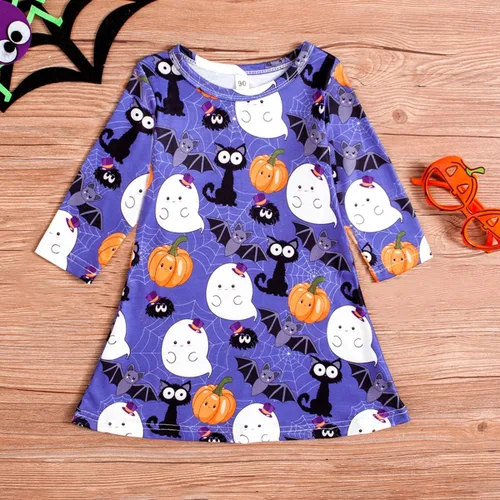 Vista 2 de 1-6T - Vestido de manga larga con estampado de calabaza fantasma, ropa de invierno
