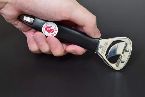 Vista 6 de Seki Japan - Abrelatas manual de mano, abrebotellas de acero inoxidable resistente, mango de plástico negro de 5.9 pulgadas para zurdos