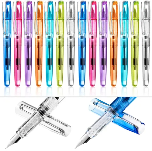 Vista 8 de 16 bolígrafos estilográficos desechables recargables para escribir punta fina, pluma de tinta de firma con pistón, para caligrafía, pintura, dibujo