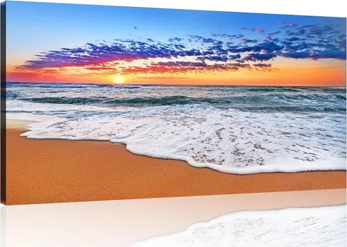 Vista 12 de TutuBeer 3 paneles de fotos de playa, arte de pared, diseño de mar azul, playa blanca al amanecer, imágenes impresas en lienzo, imágenes del océano
