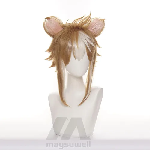 Vista 2 de Anime Cosplay peluca marrón blanco corto adulto peluca de pelo