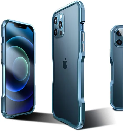 Vista 4 de Parachoques de aluminio compatibles con iPhone 12 Mini de 5.4 PULGADAS, estuche con marco metálico, parachoques delgado de diseño genial y Negro