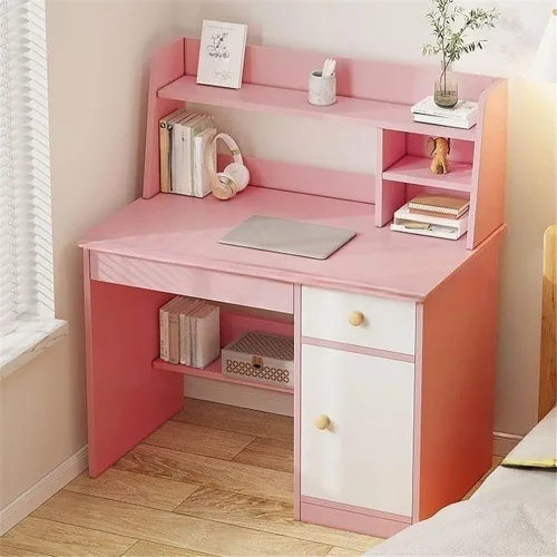 Vista 10 de Mesa rectangular de almacenamiento para niños con cajón, estantería moderna, estantes para mesa de trabajo, mesa de PC, escritorio de esquina