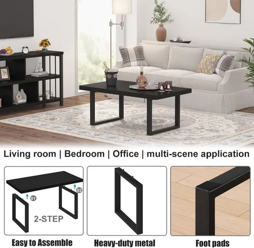 Vista 6 de Mesa de café IBF negra, mesa de centro minimalista industrial de madera, mesa moderna y simple rectangular para sala de estar, mesa de café y cóctel