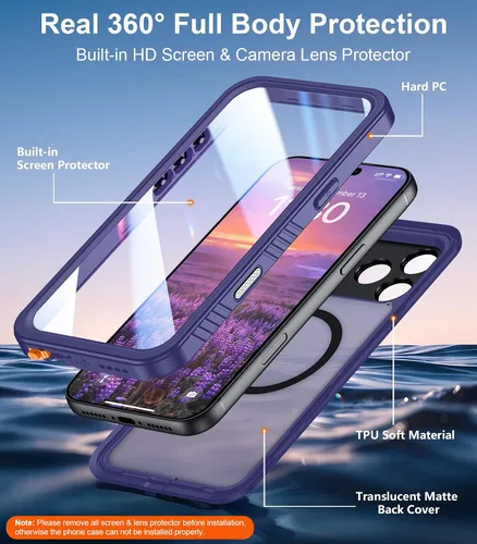 Vista 168 de Temdan - Funda impermeable diseñada para iPhone 12, protector de pantalla y cámara integrado IP68 bajo el agua, cuerpo completo, a prueba de caídas