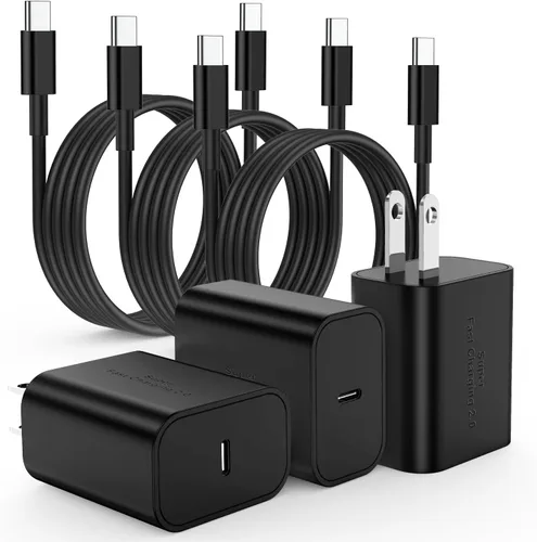 Vista 7 de Paquete de 2 cargadores USB C de 25W para Samsung Galaxy S24 Ultra, bloque de carga rápida súper silenciosa tipo C con cable C a C de 3 pies