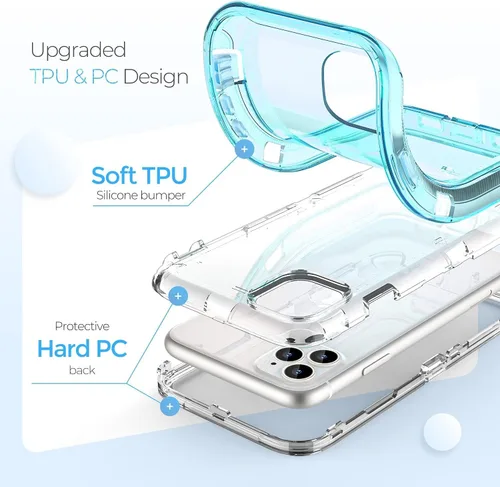 Vista 3 de ORIbox Funda azul para iPhone 14 Pro, protección contra caídas de grado militar de 10 pies, funda transparente resistente a prueba de golpes