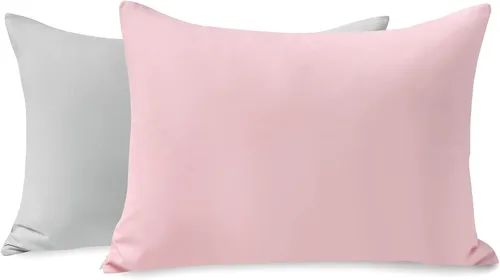 Vista 31 de TILLYOU Paquete de 2 fundas de almohada para niños pequeños con cierre de sobre, 13" x 18" de microfibra sedosa y suave, fundas de almohada de viaje
