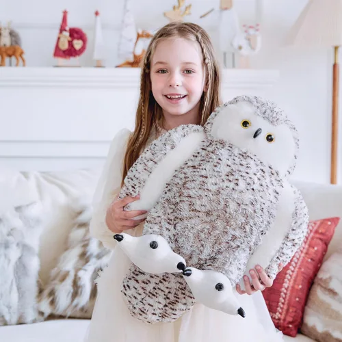 Vista 3 de IKASA Juguete de peluche gigante realista de búho nevado, 17 pulgadas, juguetes suaves y bonitos de tamaño grande, enorme peluche jumbo, regalos