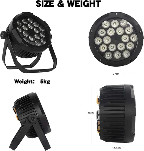 Vista 7 de SHEHDS Par Lights IP65 impermeable al aire libre LED 7x18W RGBWA+UV Iluminación Etapa Lavado/estroboscópico DMX512 luces subidas activadas por