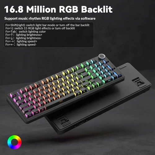 Vista 4 de AULA F99 Pro Teclado mecánico inalámbrico - Versión silenciosa, BT5.0/2.4GHz/USB-C Personalizable intercambiable en caliente, Estructura con junta