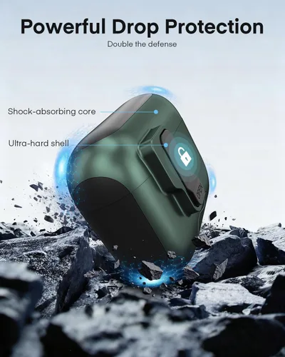 Vista 2 de Maxjoy Funda protectora para AirPods Pro 3 con kit de limpieza, funda rígida militar con bloqueo que absorbe los golpes, azul oscuro