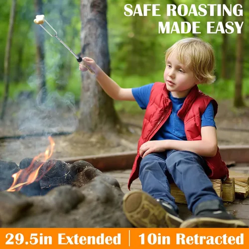 Vista 2 de 12 palitos Smores para hoguera para hoguera, malvaviscos, accesorios para fogata de 32 pulgadas, de acero inoxidable, brochetas para perros
