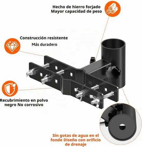 Vista 5 de Soporte para sombrilla de balcón para exteriores, soporte de metal ajustable resistente para patio, abrazadera de montaje para valla, barandilla