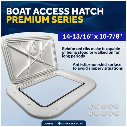 Vista 2 de Five Oceans Escotilla de barco, escotilla de acceso marítimo, tapa rectangular para escotilla de barco con pestillo de bloqueo, color blanco roto
