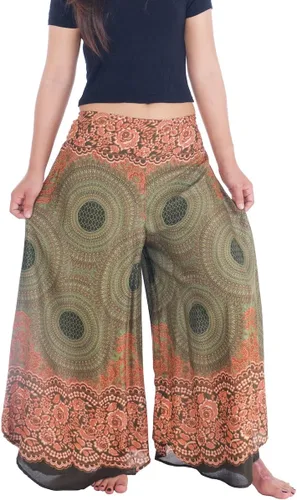 Vista 19 de Lannaclothesdesign Boho Palazzo Pants Women Pavo real colorido negro