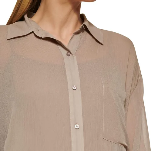 Vista 4 de DKNY Top deportivo de grapas transparentes con botones para mujer