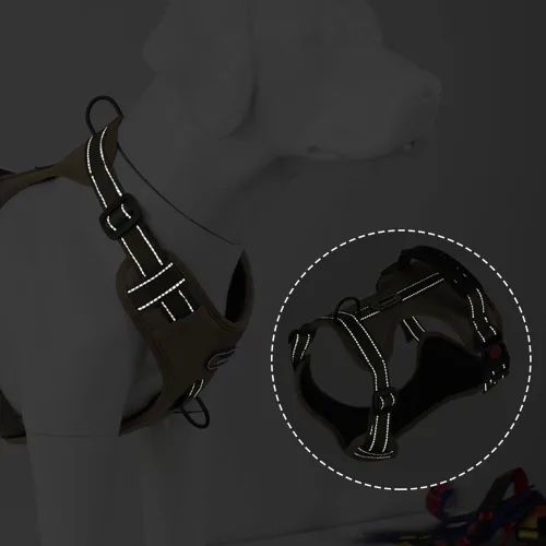 Vista 7 de Arnés táctico para perro, ajustable, sin tirones, con correas reflectantes y asa, arnés para cachorros con clips metálicos dobles para correa