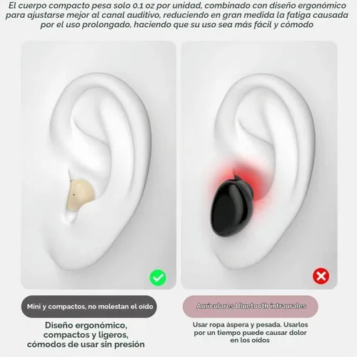 Vista 3 de Auriculares inalámbricos Bluetooth invisibles para dormir de lado, auriculares invisibles más pequeños, cómodos con bloqueo de ruido, auriculares