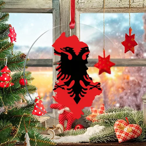 Vista 5 de Bandera de Albania, silueta de árbol, adorno de decoración de árbol de Navidad, bandera nacional, recuerdo de árbol de Navidad, recuerdo de Albania