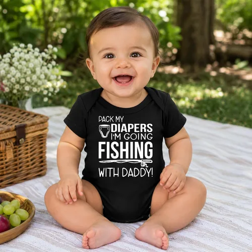 Vista 7 de Pack My Diapers, I'm Going Fishing With Daddy - Divertido body para bebé Negro
