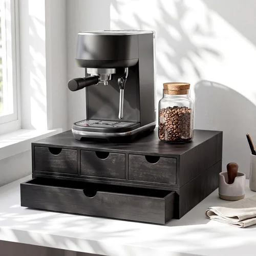 Vista 2 de Caja de té de café con cajón de madera para cápsulas, cuádruple, Negro