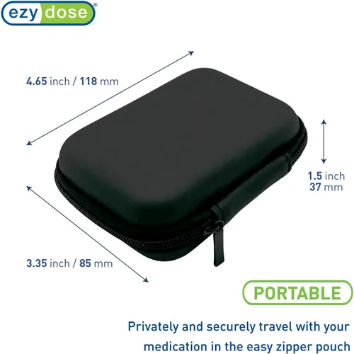 Vista 3 de EZY DOSE Pastillero de farmacia de bolsillo rígido, con bolsa con cremallera, diseño fácil de usar, portátil y perfecto para el uso diario, 8 Negro