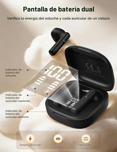 Vista 2 de Auriculares Bluetooth inalámbricos verdaderos: auriculares Bluetooth ultraligeros para comodidad durante todo el día, auriculares TWS impermeables