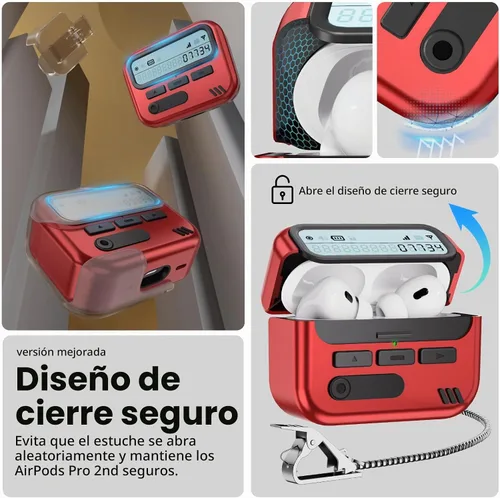Vista 3 de Funda para AirPods Pro 2 con bloqueo de seguridad, color rojo
