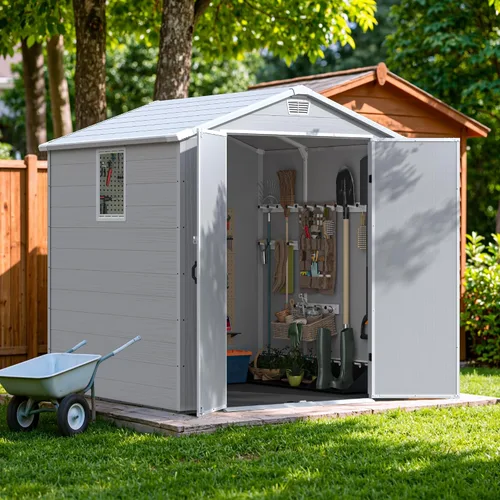 Vista 11 de Devoko 6X4 FT Plastic Outdoor Storage Shed with Floor, Dark Gray
