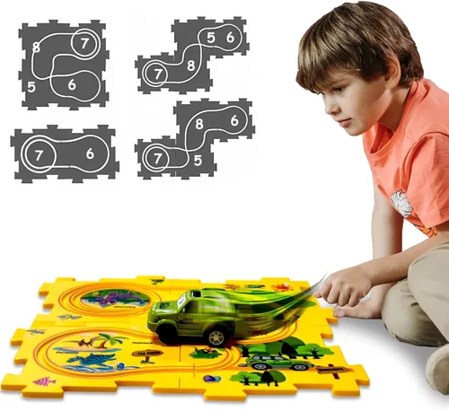Vista 13 de Regalo de Cumpleaños para Niño de 4 Años, Set de Pista de Carros Rompecabezas para Niños con Mapa de Carretera, Set de Juego de Carros de Pista