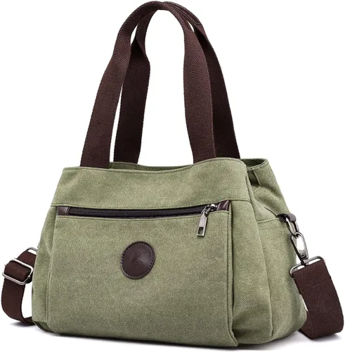 Vista 13 de Bolsos tipo morral de lona para mujer, bolsos cruzados de hombro, cartera con múltiples compartimentos, tamaño mediano Beige - Medium