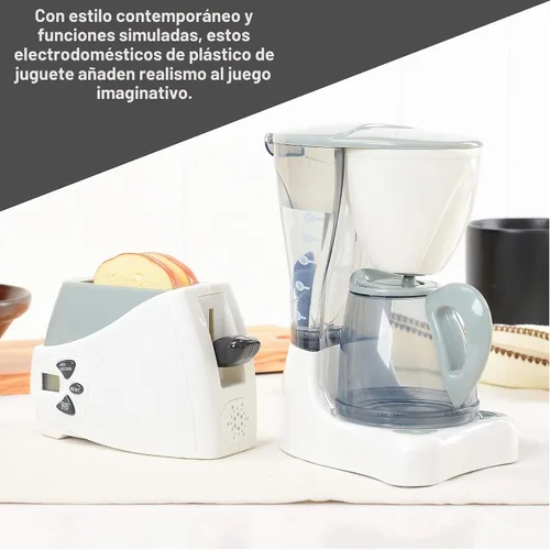 Vista 2 de Constructive Playthings Cafetera de Juguete y Tostadora de Juego con Tostadas que Saltan, Juguetes de Desarrollo para Niños Pequeños, Edades 3 Años