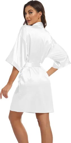 Vista 6 de VASHOP Bata de baño de satén ligera y sedosa para mujer