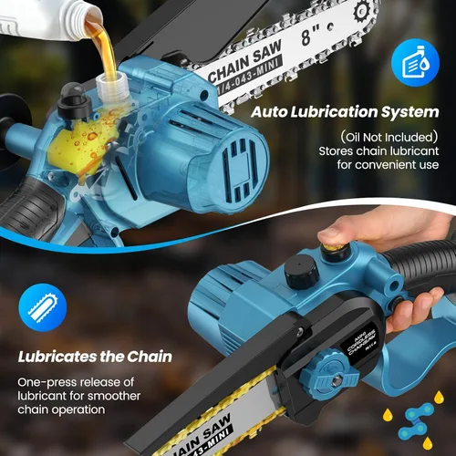 Vista 4 de Mini motosierra inalámbrica, de 8 pulgadas y 6 pulgadas con 2 baterías de 4000 mAh, motosierra de mano alimentada por batería para árboles, cortador