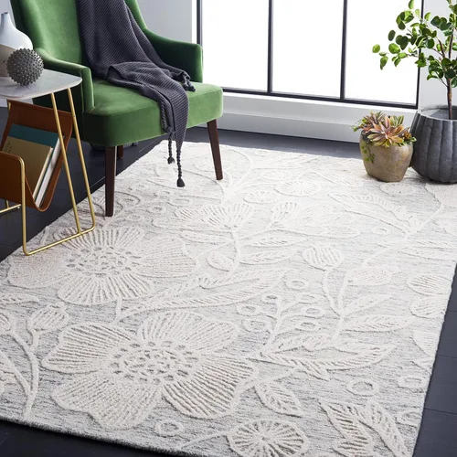 Vista 11 de SAFAVIEH Jardin Collection - Alfombra de pasillo, 2 pies 3 pulgadas x 8 pies, azul y marfil, lana floral hecha a mano, ideal para zonas de alto