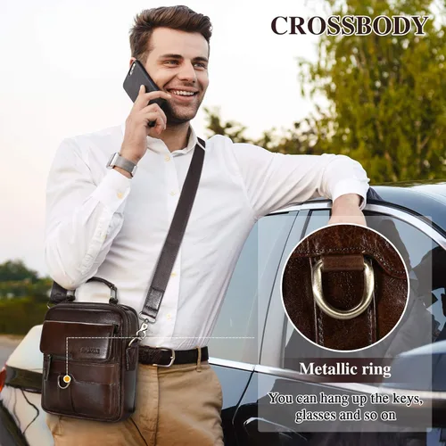 Vista 7 de BAIGIO Men's Genuine Leather Shoulder Bag Messenger Briefcase CrossBody Handbag Satchel Travel bag