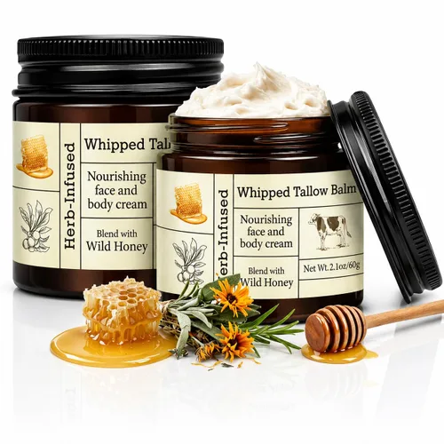 Vista 7 de BAISEN DIARY Tallow de ternera para la piel - Crema hidratante facial natural batida y bálsamo de miel, sebo orgánico alimentado con hierba, bálsamo