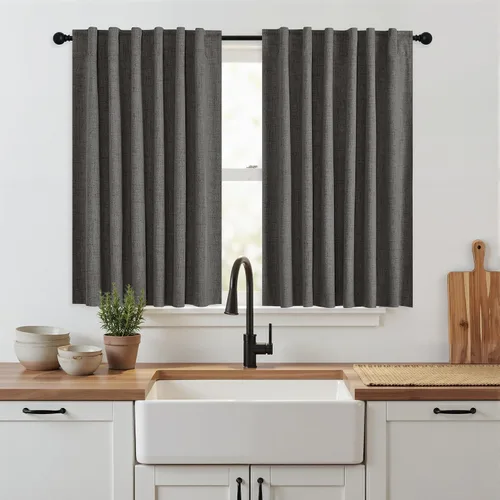 Vista 209 de RYB HOME Cortinas de lino texturizado 100% opacas de 84 pulgadas de largo, aislamiento térmico, privacidad, ahorro de energía para dormitorio, sala